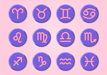 Zodiac sign 3d icon set. Horoscope, astrology colorful symbols. Vector illustration.