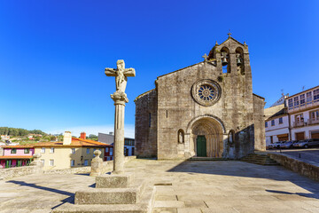 Betanzos old town Galicia Spain. View of Santa María de Azougue Parish Church and a traditional...