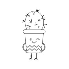 Coloring book for kids, cute cartoon flowers in a kawaii pot.