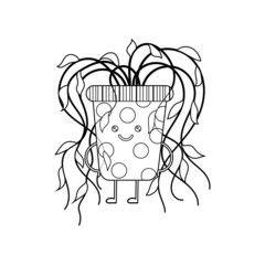 Coloring book for kids, cute cartoon flowers in a kawaii pot.