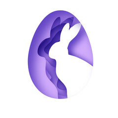 Happy Easter Day in paper art style. Cute bunny rabbit and Easter egg frame. Greeting card, posters and wallpaper. Very peri layered color.