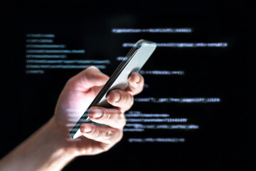 Data hacker or catfish using sms texting. Text message phone fraud or scam. Online chatbot or tech...