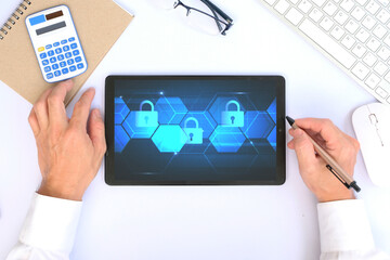 Cyber security is important. Digital padlock emblem, as well as cyber security technology, network, and data protection technology. Authorized access to the internet in the event of a cyber attack.