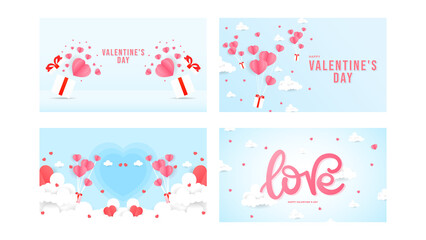 Set heart and cloud  background in Valentine's Day for content online , Heart with cloud in Valentine's Day with copy space on blue background , Flat Modern design , illustration Vector EPS 10