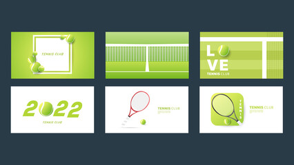 Set Tennis background for content online , Tennis ball on the on the white net  in blue tennis court , Illustrations for use in online sporting events , Illustration Vector  EPS 10 - obrazy, fototapety, plakaty