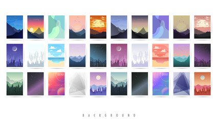 Set Landscape vector illustrations season, Flat design minimal style, wallpaper season template , illustration Vector EPS 10