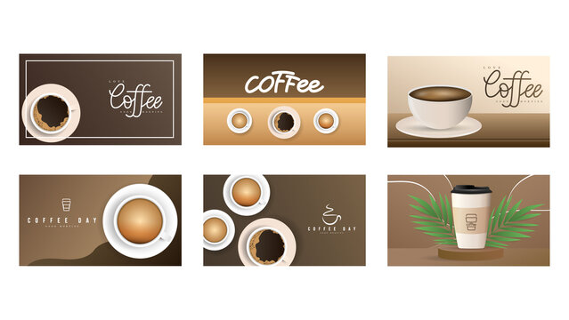 Set Coffee handwriting with coffee cup , on brown background, illustration vector EPS 10
