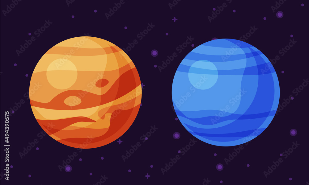 Sticker Solar system planets. Venus and Neptune vector illustration