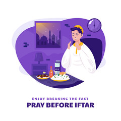 A muslim pray before iftar ramadan illustration