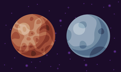 Solar system planets. Mercury and Neptune vector illustration