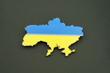 Ukraine map isolated on black background. Blue yellow flag          