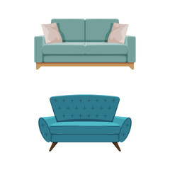 Set of classic omfortable sofa, interior design element vector illustration