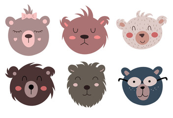 Set of funny cute bears.