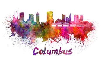 Columbus skyline in watercolor