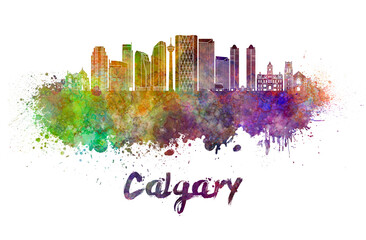 Calgary V2 skyline in watercolor