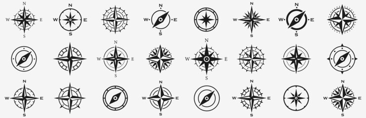 Compass icon collection. Compass icons vector. Wind rose symbol collection - obrazy, fototapety, plakaty