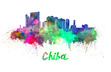 Fototapeta premium Chiba skyline in watercolor
