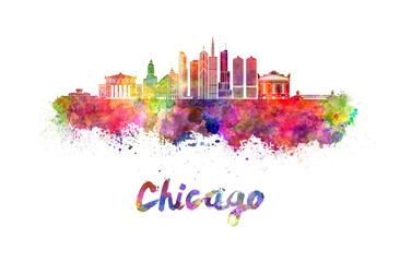 Naklejka premium Chicago skyline in watercolor