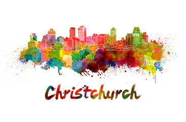 Christchurch skyline in watercolor