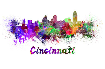 Cincinnati skyline in watercolor