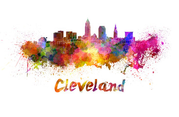 Cleveland skyline in watercolor