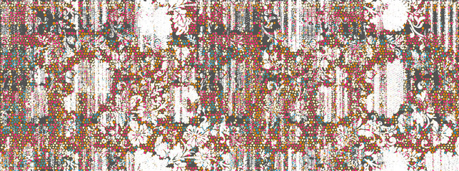 Embroidery on fabric. Boho texture. Seamless pattern. Design with manual hatching. Textile. illustration for web design or print, rug,  home textile fashionable trends color and antique linen texture 