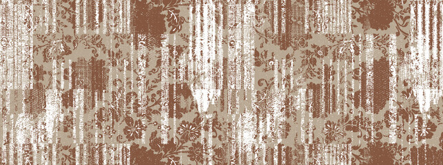Embroidery on fabric. Boho texture. Seamless pattern. Design with manual hatching. Textile. illustration for web design or print, rug,  home textile fashionable trends color and antique linen texture 