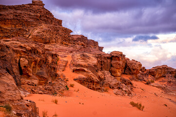 An outstanding desert-mountain landscape. Wadi Rum Protected Area, Jordan.