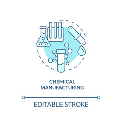 Chemical manufacturing turquoise concept icon. Synthetic substances. Subsector abstract idea thin line illustration. Isolated outline drawing. Editable stroke. Arial, Myriad Pro-Bold fonts used