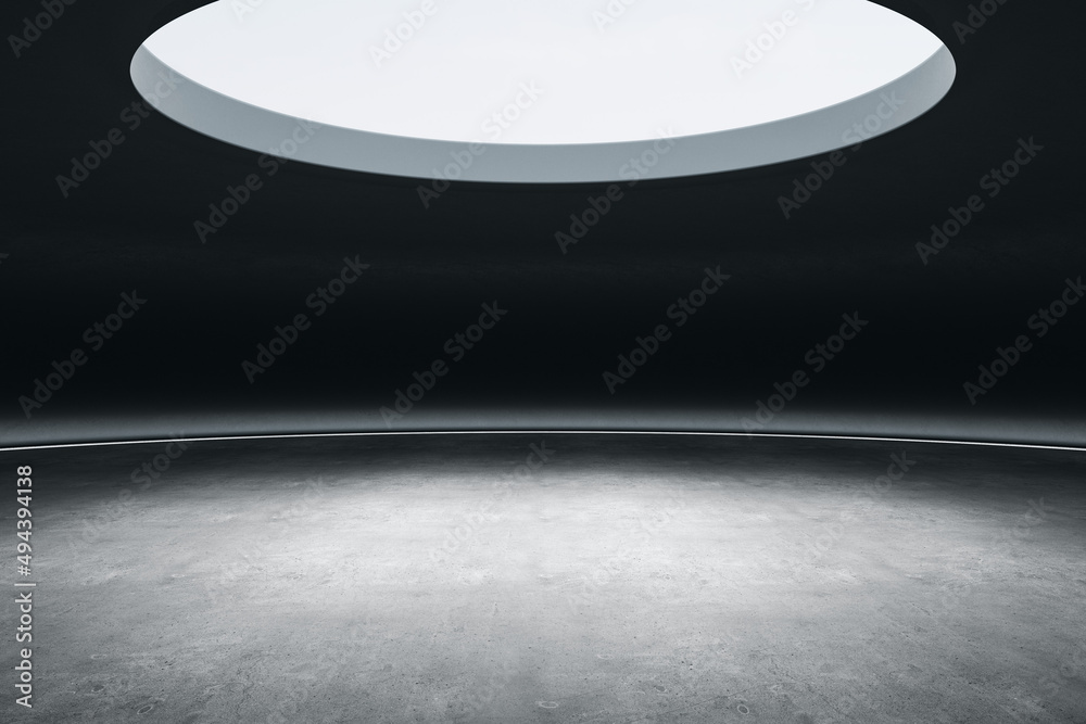 Aufkleber dark space ship interior with light from above and mock up place on floor in spotlight. presentation