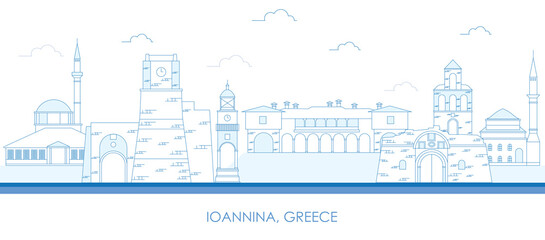 Outline Skyline panorama of city of Ioannina, Epirus, Greece - vector illustration