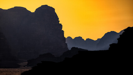 An outstanding desert-mountain landscape. Wadi Rum Protected Area, Jordan.