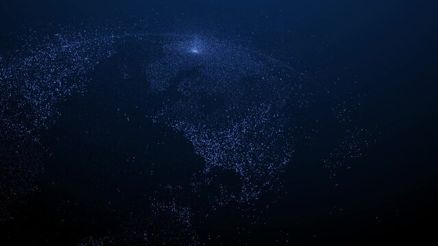 Planet from digital noise particles.Digital globe background. Big data and digital technologies. Planet earth made of particles. Digital cyberpunk.