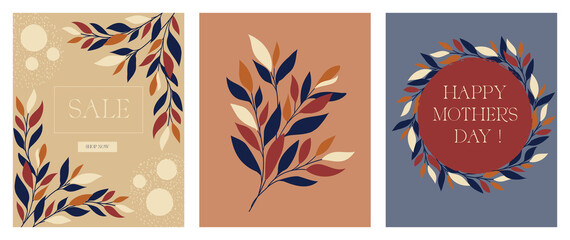 Vector abstract templates with floral and geometric elements. Set of illustrations for social media posts, mobile applications, banner design, and online advertising. Vector illustration