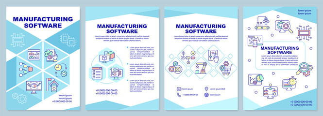 Fototapeta na wymiar Manufacturing software brochure template. Automated system. Leaflet design with linear icons. 4 vector layouts for presentation, annual reports. Arial-Black, Myriad Pro-Regular fonts used