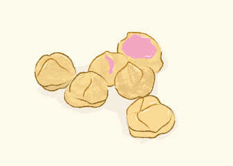 Pink Strawberry Puffs, profiterole in cute flat illustration art design