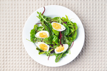 egg salad green leaves mix fresh lunch dietary meal food snack on the table copy space food background 