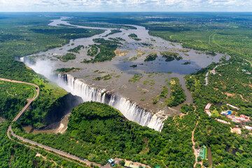 Aerial view of Victoria waterfalls at high water, Zimbabwe - obrazy, fototapety, plakaty