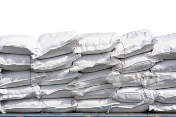 Rows of stacked sacks isolated on white background