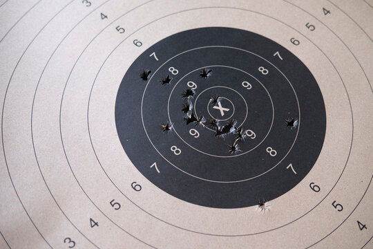 Goal setting with target, objectives and planning concept,Bull eye target with bullet hole