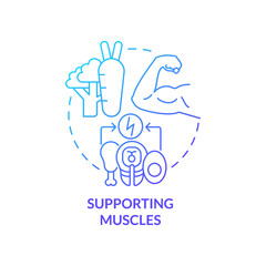 Supporting muscles blue gradient concept icon. Building muscle mass. Healthy diet advantages abstract idea thin line illustration. Isolated outline drawing. Myriad Pro-Bold font used