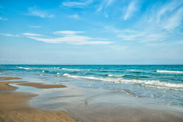 Fototapeta na wymiar beautiful beach in the mediterranean sea. Blue landscape