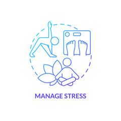Fototapeta premium Manage stress blue gradient concept icon. Healthy lifestyle. Maintaining weight after low carb diet abstract idea thin line illustration. Isolated outline drawing. Myriad Pro-Bold font used