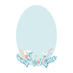 Light blue green egg shaped frame with flowers semi flat color vector object. Full sized item on white. Pastel oblong shape simple cartoon style illustration for web graphic design and animation