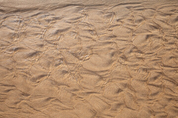 sandy bottom with wavy shapes under the transparent water of the beach.textured background
