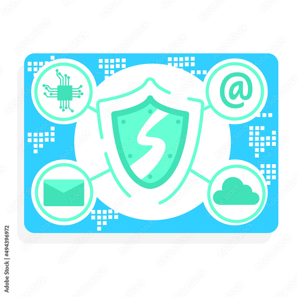 Poster cloud email security semi flat color vector object. advanced threat protection. full sized item on w