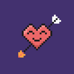 illustration of a heart character with a smiling expression and arrows of love. fanny, cute, and adorable. valentines day events. pixel art. vector design. elements, ui, games, icons. jealous