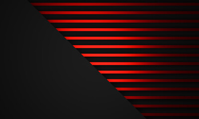 3D abstract red stripped and black background.