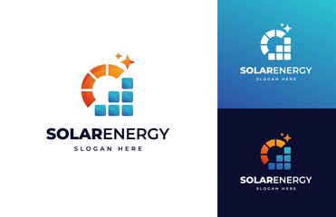 Solar energy panel sun power cell vector logo design, Creative simple modern tech renewable generation logo design