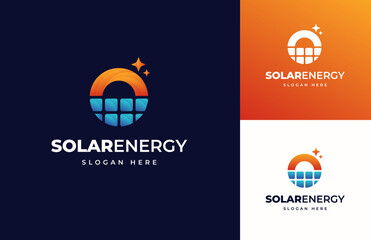 Solar energy panel sun power cell vector logo design, Creative simple modern tech renewable generation logo design